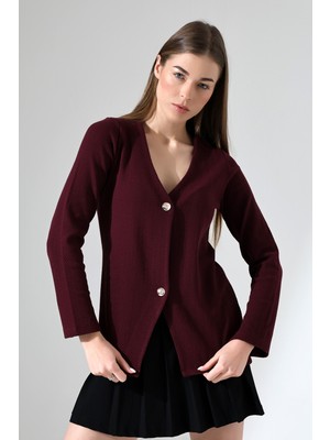 Şiir Mouura Kadın V Yaka Düğmeli Kol Yırtmaç Detaylı Uzun Kollu Hırka & Ceket