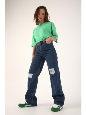 ALLDAY Mavi-Yırtık Detaylı Wide Leg Pantolon