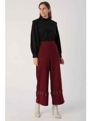 Bordo-Metal Halkalı Bol Paça Pantolon