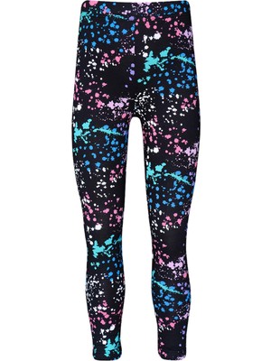 Siyah Kız Çocuk Spray Colors Desen Tayt