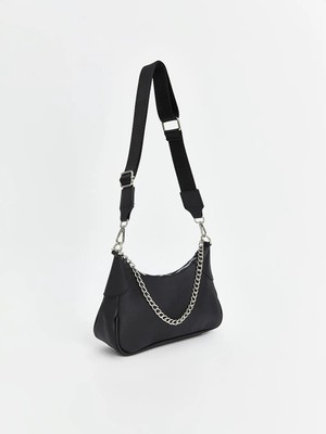 LC Waikiki Siyah Deri Görünümlü Zincir Detaylı Kadın Omuz Çantası