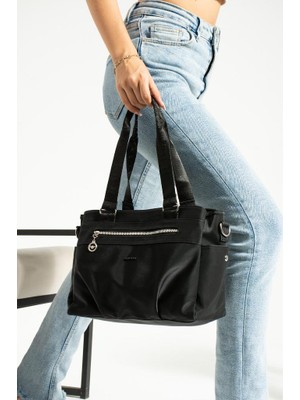 Kadın Omuz Çantası Vegan Deri 35*25 cm Çapraz Askılı Postacı Çanta Saten Kumaş Mega Çanta Kol Çantası