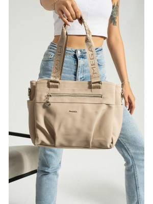 Kadın Omuz Çantası Vegan Deri 35*25 cm Çapraz Askılı Postacı Çanta Saten Kumaş Mega Çanta Kol Çantası