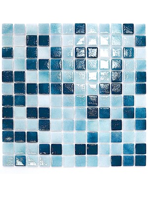 MozaiKristaL Mutfak Tezgah Arası, Havuz, Banyo, Sauna, Spa, ve Yaşam Alanlarının Tüm Yüzeyleri İçin. 25X25MM P. Turkuaz Karışım 31.5X31.5CM. Fileli Cam Mozaik. ( 1 M2 Fiyatıdır )