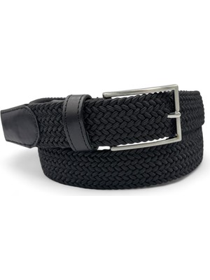 Sportflex Elastik Siyah Örgü Deri Kemer