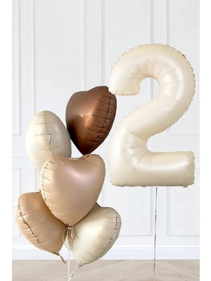 Zanzibar 2 Yaş Retro Bej Yaş Balonlu Latte Bej Kahve Kalpli Retro Doğum Günü Yaş Balon Seti  6 Lı Set