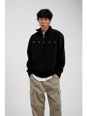 Nomarc Siyah Hello Yazılı Yarım Fermuarlı Sweatshirt