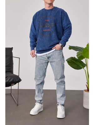 Nomarc Vintage Yazılı Lacivert Yıkamalı Sweatshirt