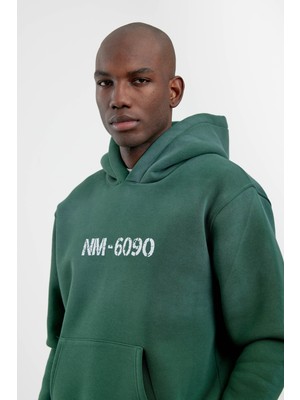 Yeşil NM-6090 Baskılı Kapüşonlu Sweatshirt