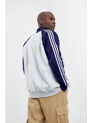 Nomarc Gri Kolu 3 Çizgili Fermuarlı Sweatshirt