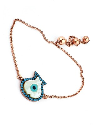 Turkuaz ve Sedef Taşlı 925AYAR Gümüş Üzerine Rose Altın Kaplama Asansörlü Ayarlanabilir Nar Bileklik