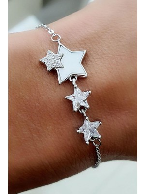 Sedef Zirkon Taş Detaylı 925AYAR Gümüş Yıldız Bileklik
