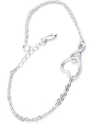 Sonsuzluk Kalp Figürlü 925AYAR Gümüş Aşk Bilekliği