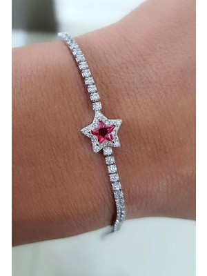 925AYAR Gümüş Pırlanta Parlaklığında Zirkon Taşlı Su Yolu Yıldız Figürlü Bileklik