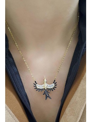 925 Ayar Gümüş Üzerine Altın Kaplama Luxury Tasarım Anka Kuşu Kolye