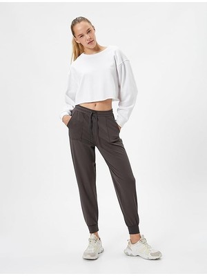 Koton Cepli Jogger Eşofman Altı Beli Bağlamalı Füme 3WAK40022NK