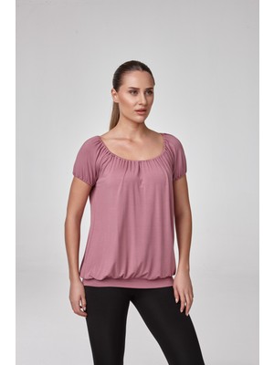 Relactive Kadın Kısa Kollu Büzgülü Bluz T-Shirt