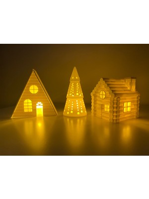 3lü Set LED Mum Işıklı Yılbaşı Noel Çam Ağacı Ev Evler Tealight 3 Adet LED Mum Dahıl