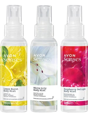 Avon Senses Raspberry Delight Lemon Burst ve White Lily Vücut Spreyi Paketi