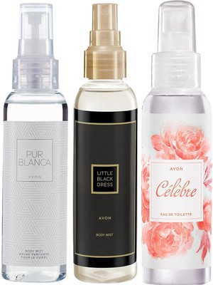 Avon Kadın Vücut Spreyi Seti - Little Black Dress, Pur Blanca ve Celebre Ferah Çiçeksi Parfüm (3×100 ml)
