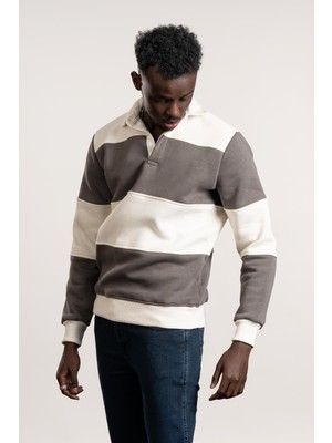 Fbı Polo Yaka Kalın Çizgili 3 Iplik Içi Şardonlu Slimfit Sweatshirt