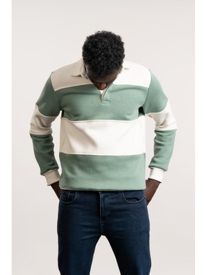 Fbı Polo Yaka Kalın Çizgili 3 Iplik Içi Şardonlu Slimfit Sweatshirt