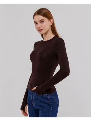 Kadın Pamuklu Penye Body Parmak Arası Geçme Badi Uzun Kollu Badi Oys