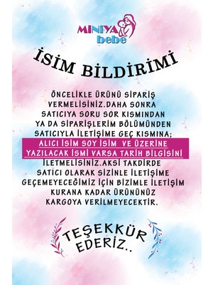 Miniya Bebe Miniya Bebeiyi Geceler Ayıcık Desenli Isme Özel 3lü Tulum Set