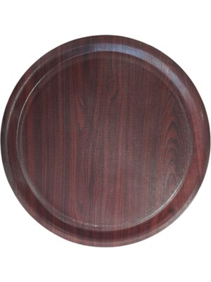 Alpotekno Kaymaz Yuvarlak Tepsi 38 Cm Maun Mat