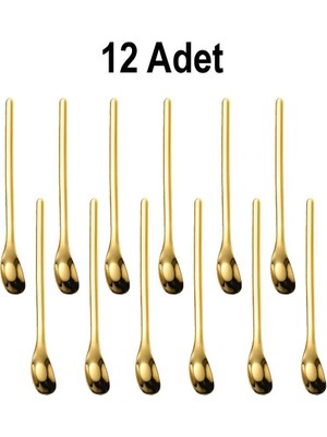Chavin Çelik 12 Adet 15,5 cm Gold Kahve Latte Meyvesuyu Kokteyl Barmen Kaşığı