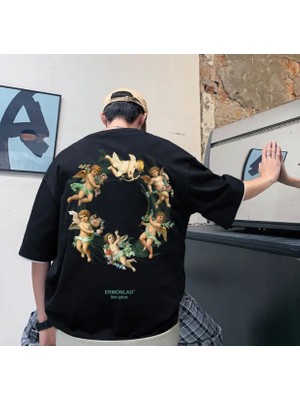 Amor Man Büyük Beden Özel Tasarım Eroslar Sırt Baskılı Pamuk Modern Battal Erkek T-Shırt