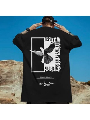 Amor Man Büyük Beden Özel Tasarım Teach Peace Sırt Baskılı Oversize Battal Erkek T-Shırt