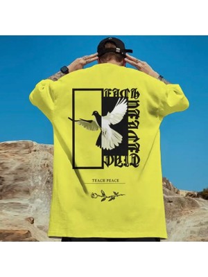 Amor Man Büyük Beden Özel Tasarım Teach Peace Sırt Baskılı Oversize Battal Erkek T-Shırt