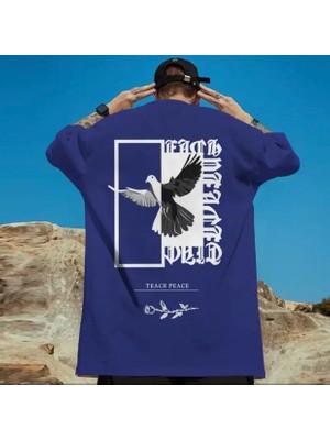 Amor Man Büyük Beden Özel Tasarım Teach Peace Sırt Baskılı Oversize Battal Erkek T-Shırt
