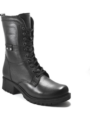 Onlo Ayakkabı KD.211 Soft Deri Siyah Fermuarlı Uzun Kadın Postal Bot