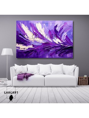 Gaagart Tekli Yatay Kanvas Duvar Tablosu Mor Krem Rengi Fırça Darbeleri
