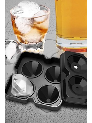 Techno Station Katkısız Sağlığa Zararsız Uzun Süre Eritmeyen Elmas Şekilli Buz Kalıbı 4 Bölmeli Buz Kalıbı