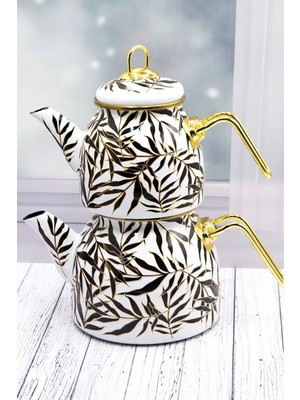 Beyaz Çiçek Motifli Çaydanlık Dekor Çaydanlık Çay Demleme Çaydanlık