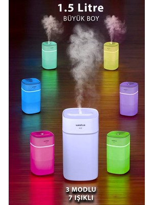 Westus Air 2 Büyük Boy 1.5 Litre Hava Oda Nemlendirici 7 Işıklı Gece Lambası Buhar Makinesi Aroma Difüzörü