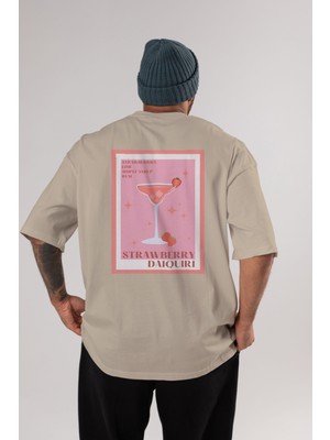 Strawberry Daiquiri Arka Baskılı Oversize T-Shirt Erkek Kadın Unisex %100 Pamuk Bisiklet Yaka Tişort