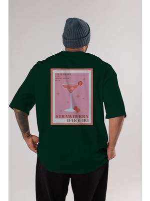 Strawberry Daiquiri Arka Baskılı Oversize T-Shirt Erkek Kadın Unisex %100 Pamuk Bisiklet Yaka Tişort