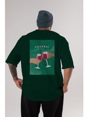 Ankhises Cheers Arka Baskılı Oversize T-Shirt Erkek Kadın Unisex  Pamuk Bisiklet Yaka Tişort