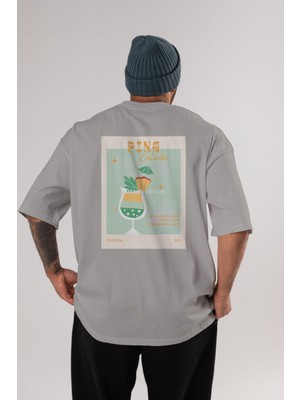 Pina Colada Arka Baskılı Oversize T-Shirt Erkek Kadın Unisex %100 Pamuk Bisiklet Yaka Tişort