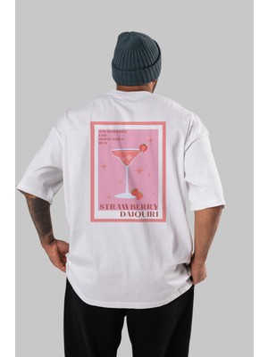Strawberry Daiquiri Arka Baskılı Oversize T-Shirt Erkek Kadın Unisex %100 Pamuk Bisiklet Yaka Tişort