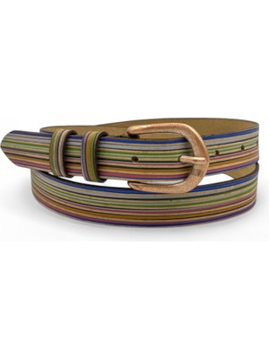 Renlos Ince ve Şık Çok Renkli Vintage Deri Kemer