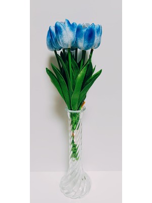 Oso Home Yapay Lüks 5 Adet Islak Lale Buketi Gerçek Doku Açık Mavi Renk 32 cm