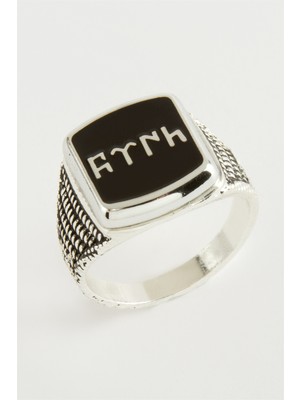 Feryal Göktürk Yazılı Metal Erkek Yüzük