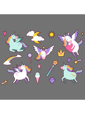 Unicorn Set Çocuk Odası Duvar Sticker (19 Parça)