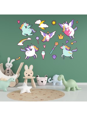 Unicorn Set Çocuk Odası Duvar Sticker (19 Parça)