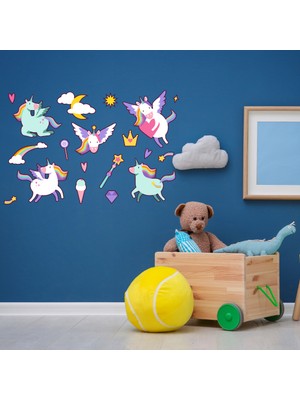 Unicorn Set Çocuk Odası Duvar Sticker (19 Parça)